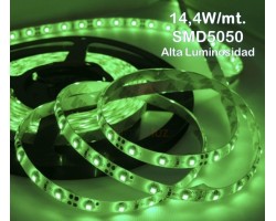 Tira LED 5 mts Flexible 72W 300 Led SMD 5050 IP20 Verde Alta Luminosidad